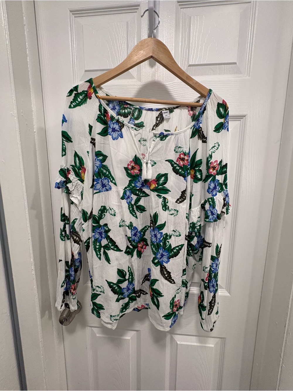Old Navy White Floral Peasant Tunic with Blue & Green Print